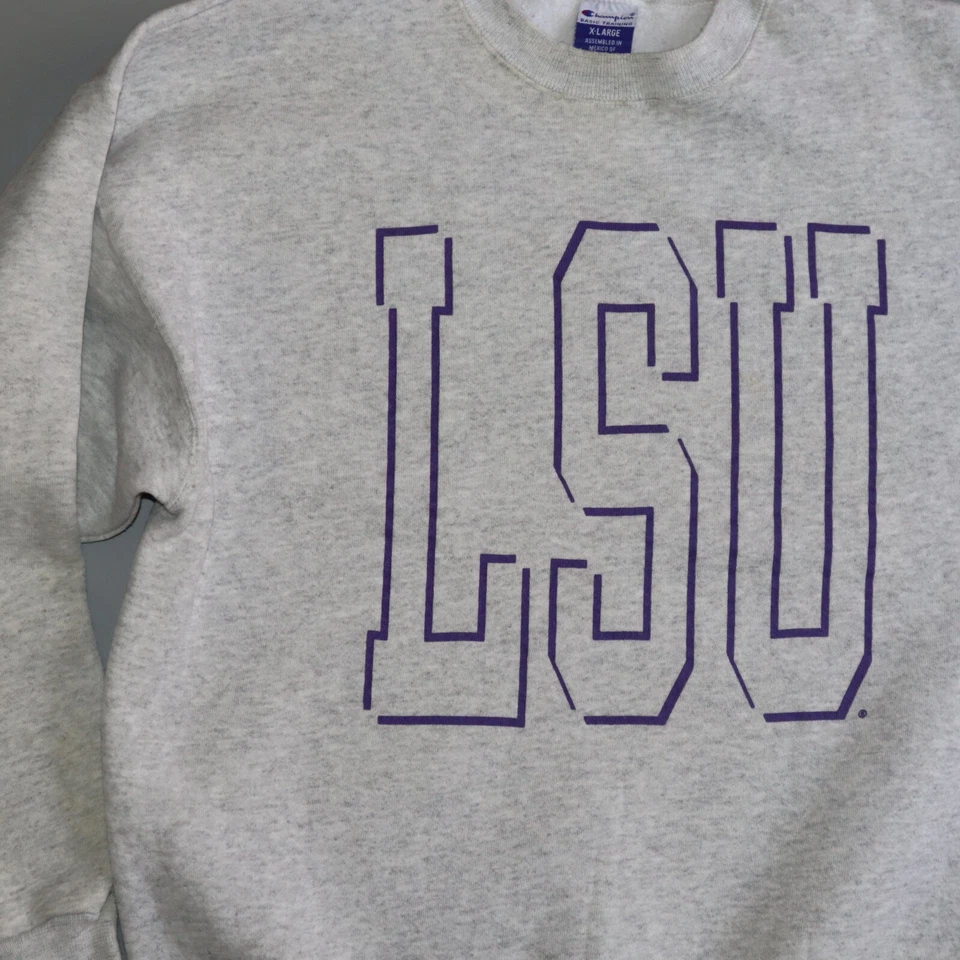 Vintage Champion Crewneck Sweatshirt Pullover Gray XL LSU Tigers extra large - Image 4 of 4