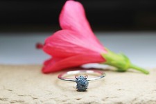 1.51ct Natural Blue Rough Raw Diamond Engagement Ring, Diamond 925 Silver Ring