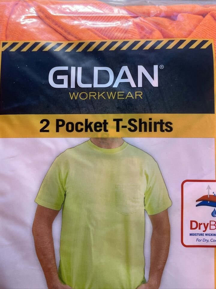 Gildan Work Pocket Shirt Safety Orange Florescent High Visibility Hi ...