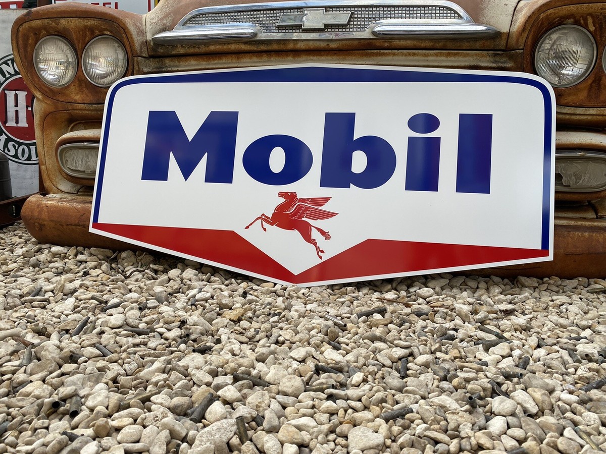 Antique Vintage Old Style Mobil Pegasus Shield Gas Oil Sign