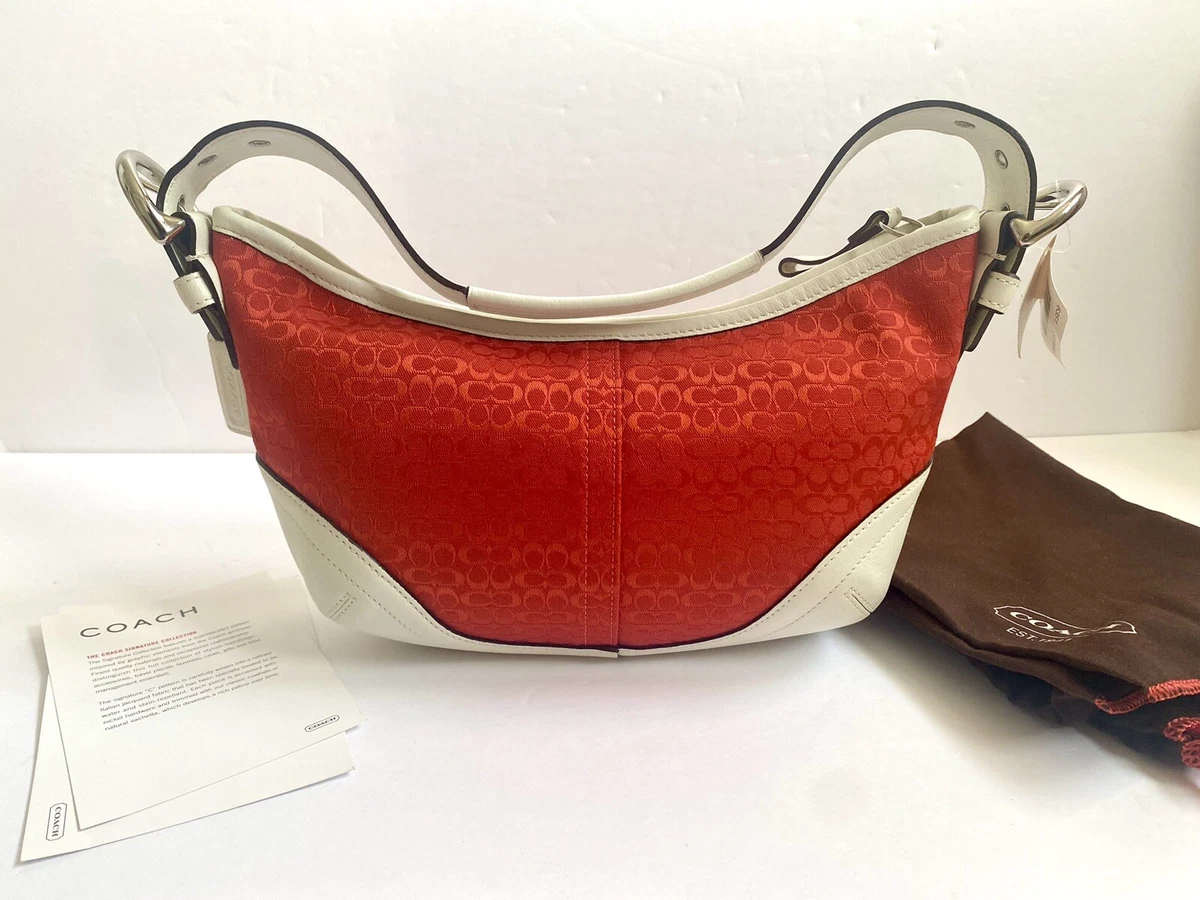 Coach Hobo Soho Red Jacquard And Leather Shoulder Bag New With