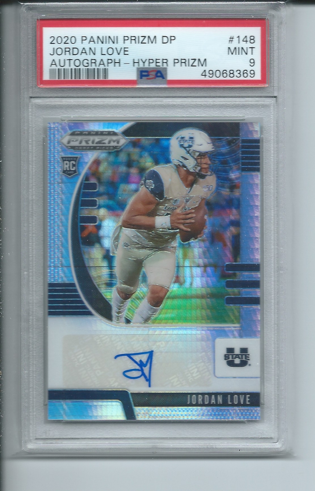 JORDAN LOVE 2020 PANIN PRIZM DRAFT PICKS HYPER PRIZM AUTO RC #D /75 PSA 9 POP 3
