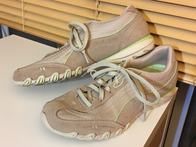 schuhe sketchers Sportschuhe Freizeitschuhe Beige mit Grün Schnüren 40
