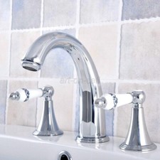 Polished Chrome Ceramic handle Bathroom Vanity Sink 3-Holes Widespread Faucet