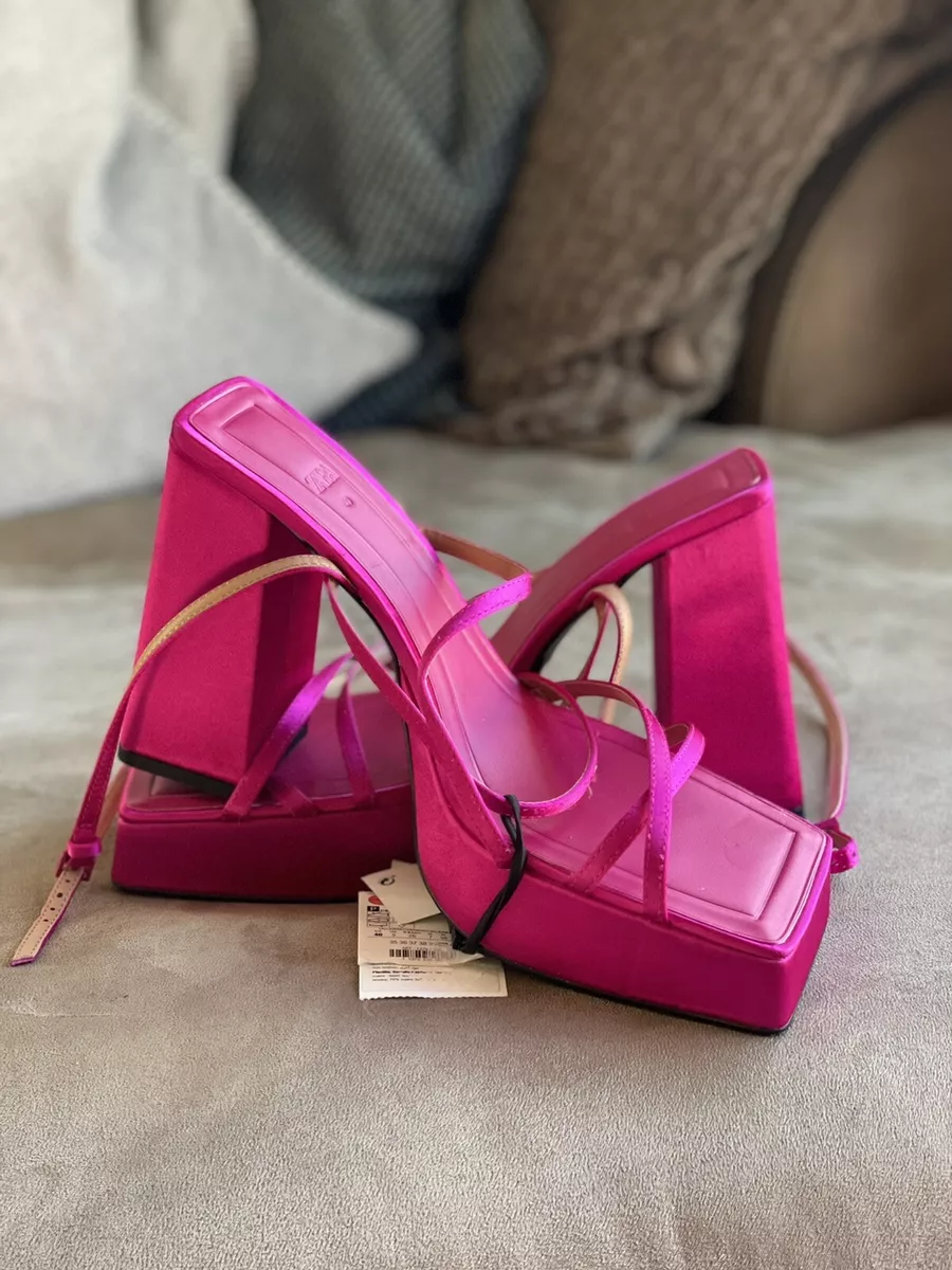 ZARA Hot Pink Block Heeled Strappy Platform Sandals Shoes Size | 40 | ZARA Hot Pink Block Heeled Strappy Platform Sandals Shoes Size | 40 |
