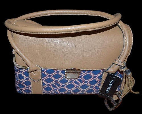NWT $99 ELLEN TRACY RAMONA FLAP SATCHEL HANDBAG COBALT BLUE LOGO W/ EXTRA TASSEL - Picture 2 of 12