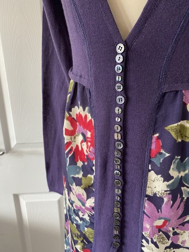 East Women’s Cardigan Dress Purple Multi Colour Floral Knit & Sheer Size 10 - Picture 5 of 9