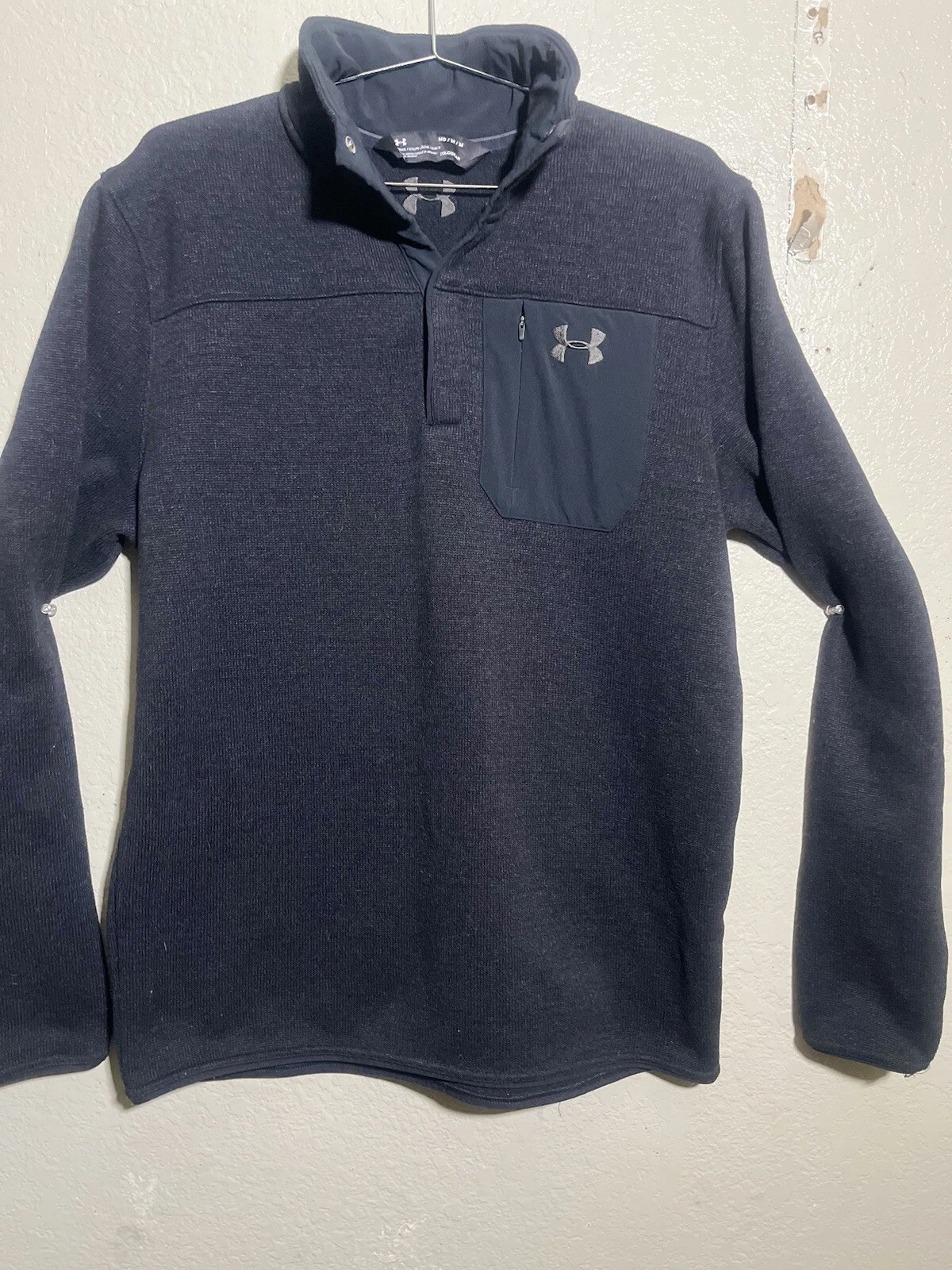 Under Armour Mens Polartec Fleece Size M Sweatshirt 1/4 Button Black Jacket