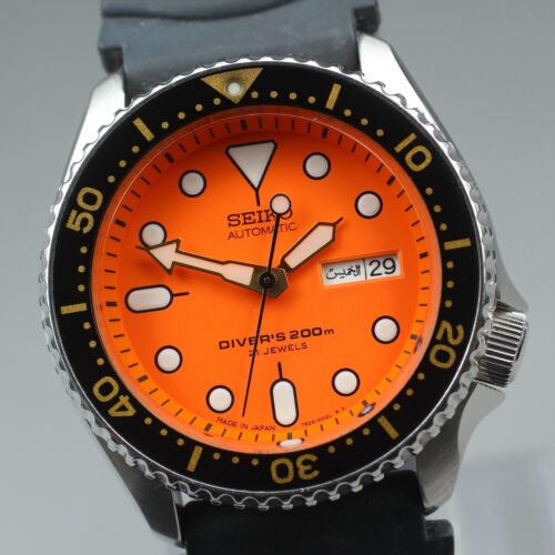 SEIKO Divers Scuba 7S26-0020 Orange Dial Automatic Watch Date Arabic / English