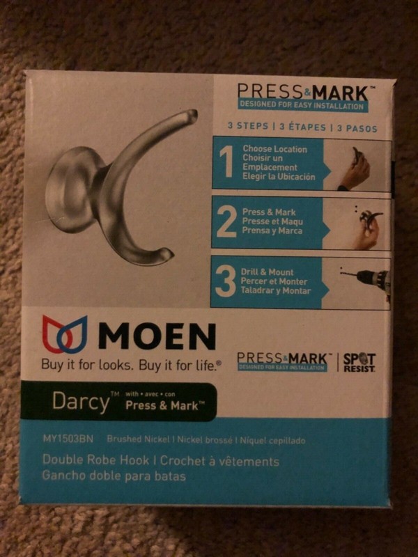 NEW MOEN Darcy Double Robe Hook with Press and Mark in Brushed Nickel MY1503BN