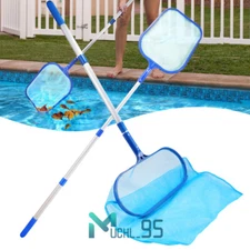 Swimming Pool Leaf Skimmer Net, with Telescopic Pole Flat Deep Fine Mesh Netting