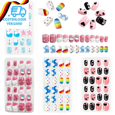 SONGQEE 96 Stück Falsche Nägel Für Kinder Mit Nagelkleber - Pre Glue Full Cover Kurze Ki