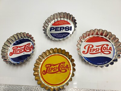 Vintage PEPSI-COLA Collectible Advertising tin bottle cap coasters set  4 (C17)