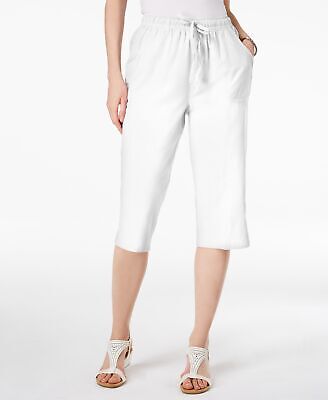 Karen Scott Womens Cotton Drawstring Capri Pants Bright White Size PM