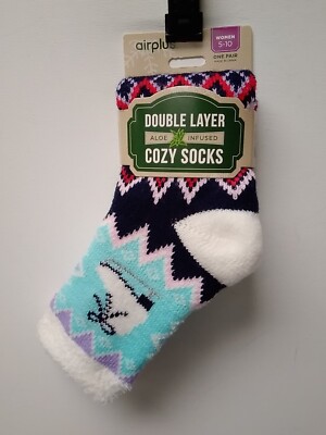 Airplus Womens Double Layer Infued w/Aloe Vera Infused Cozy Socks Iceskate