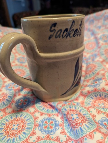 Sackets Harbor NY Williamsburg Pottery Coffee Tea Mug Glazed Tan Speckled Floral - Picture 9 of 12