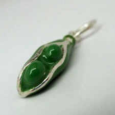 Sterling Silver & Enamel 2 PEAS IN A POD Charm for Bracelet PENDANT Vintage CUTE