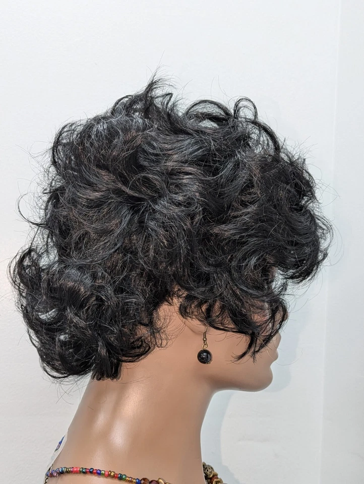 Peluca trasera abatible flequillo sintético texturizado de moda, color negro #1 Foto 3 de 4