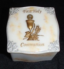 First Holy Communion Roman Rosary/Keepsake/Jewelry Porcelain Box