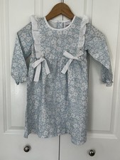 Stitchy Fish girls blue and white floral side bow frilly dress size 4T