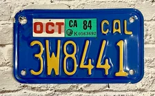 1984 California Motorcycle License Plate 3W8441