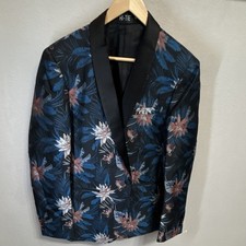 Hi-Tie Black Shawl Lapel Luxury Blue Pink White Floral Men's Suit Jacket