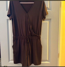 Brown shorts romper size large with tie waist and pockets