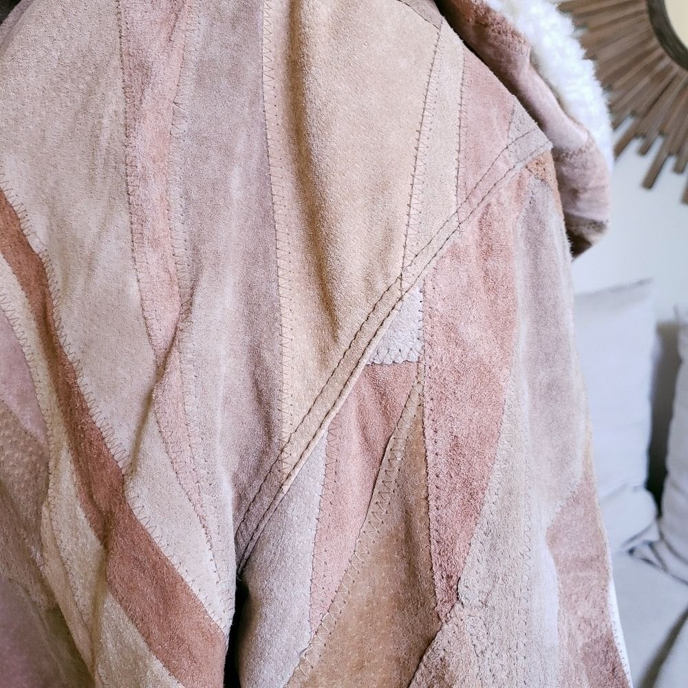 Leather Patchwork Shearling Lined Oversized Butto… - image 9