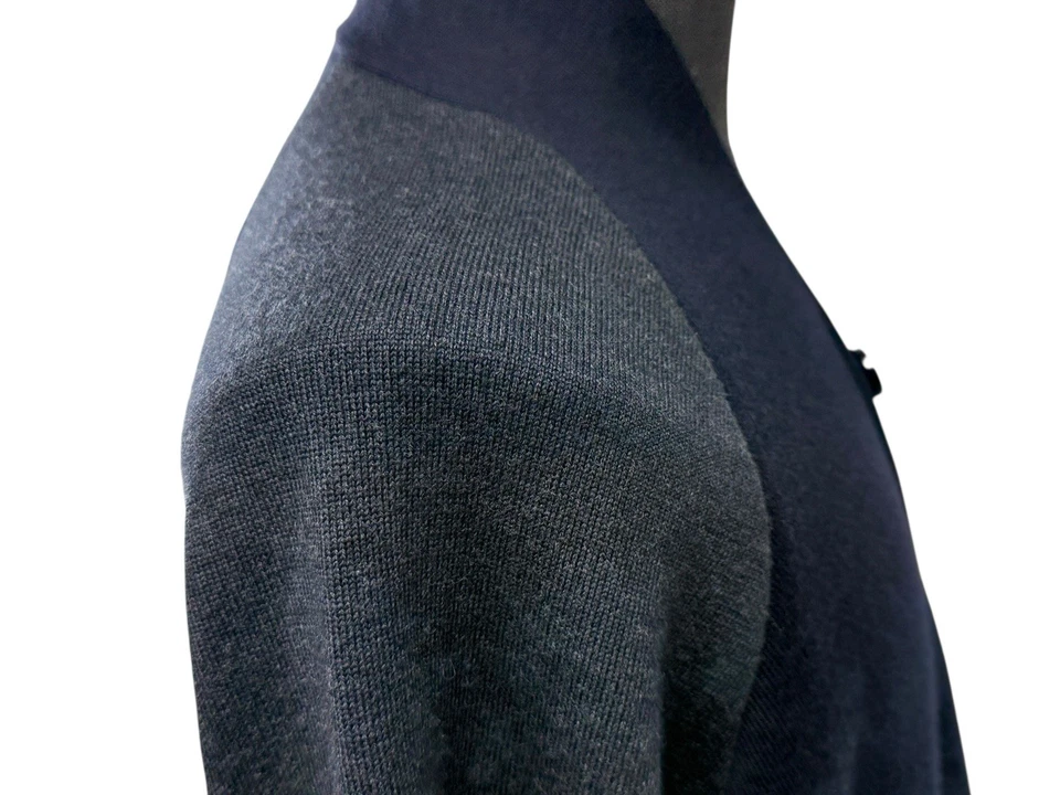 Cárdigan Suéter Emporio Armani Hombres XL Mantón Raglán 2 Tonos Azul Marino Gris Mezcla de Lana Foto 3 de 4