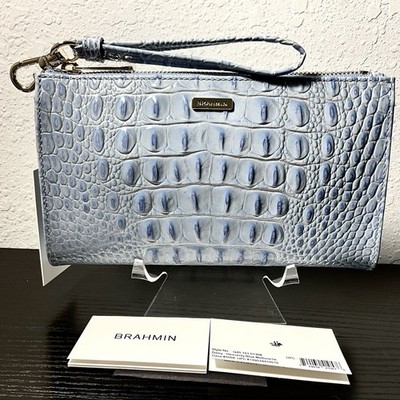 Brahmin Daisy HEAVENLY BLUE MELBOURNE Leather Wristlet Clutch Cosmetic Bag NWT