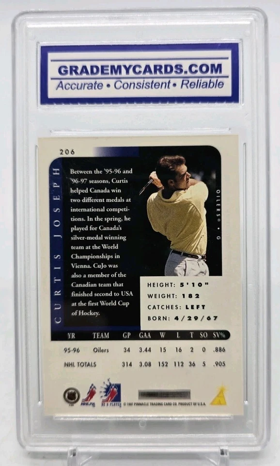 Pinnacle Be A Player 1996-97 Curtis Joseph (Golf) autógrafo automático Edmonton Oilers Foto 4 de 4