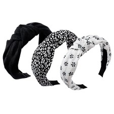 3 PCS Top Knotted Floral Pattern Headbands Women Cute Flower Print Black