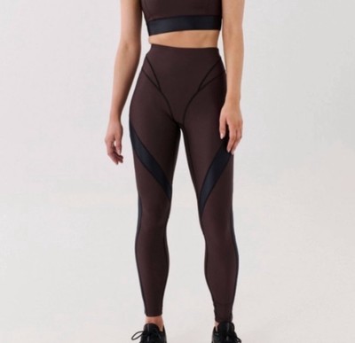 P.E. Nation Mastery Legging Coffee Bean Brown Black Mesh Panel XS NWT