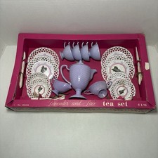 Vintage Silhouette Plastic Kids Tea Set Lavender  Lace New In Box NIB 1970s