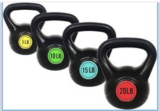 Set of 4 Black Kettlebells 5-20 lb Ergonomic Handle Gym Weight Lifting
