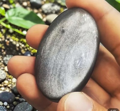 Silber Glanz Obsidian Palmenstein | polierter Schutzkristall, Erdungssorge