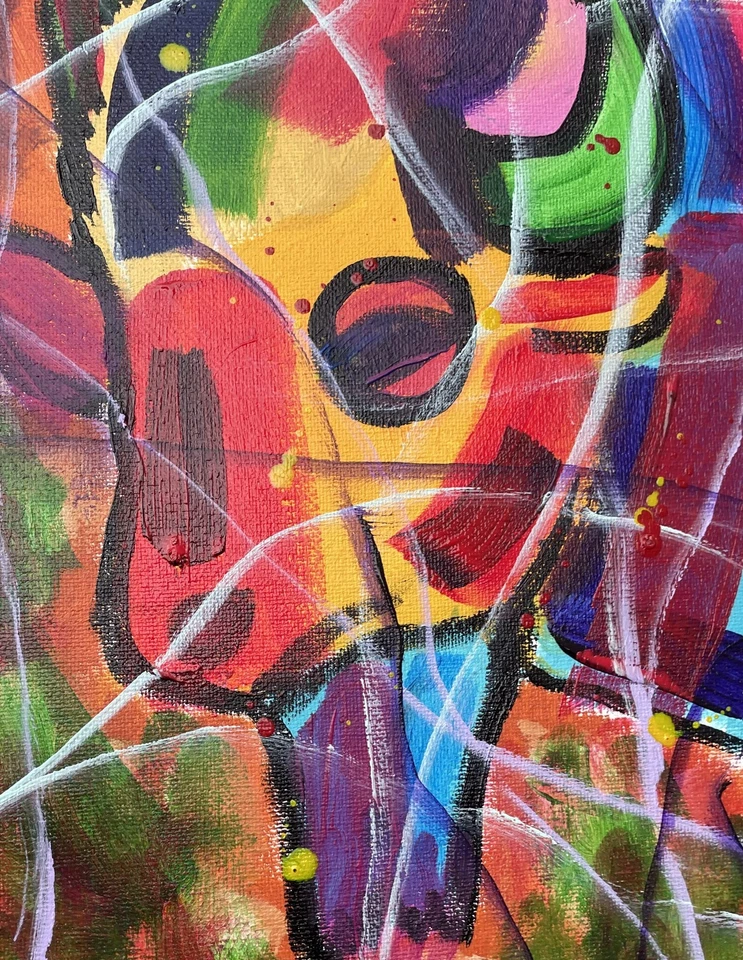 Original "Búfalo Abstracto" 11x14 Lienzo Expresionismo Diseño Abstracto Arte Hogar Foto 3 de 4