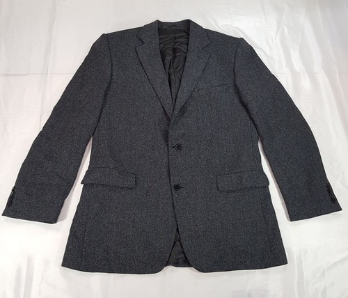 Jaeger, JAEGER SIZE 46R MENS GREY THICK WOOL HERRINGBONE PATTERN BLAZER JACKET VINTAGE