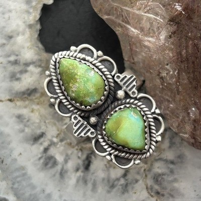 Sterling Southwestern Style Sonora Gold Turquoise Adjustable Ring For Women #10