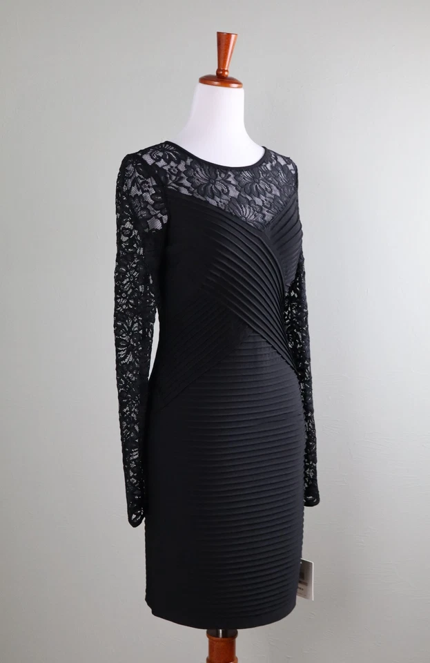 CALVIN KLEIN NWT $149 Sheer Lace Yoke Stretch Tiered Dress Size 6 Petite - Image 2 of 4