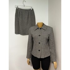 Talbots Petites Womens Black White Houndstooth Wool Blend Skirt Suit Set Size 6P