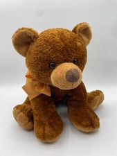 Animal Alley Brown Tan Teddy Bear Plush 2000 Orange Bow Ribbon 12" Sitting