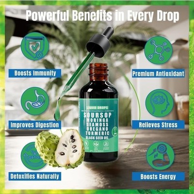 Soursop Bitters Liquid Drops 10 in 1 with Sea Moss, Moringa