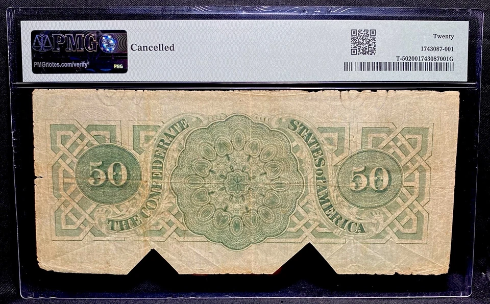 T-50 $50 1862 Confederate States SCARCE Civil War Obsolete Banknote Currency PMG - Image 2 of 4
