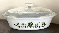 Vintage Glasbake Primrose Dream Green 1 Qt Oval Covered Baking Dish J235