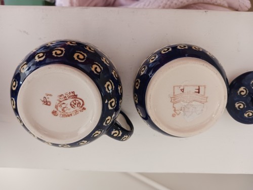 Boleslawiec Polish Pottery Teapot Set - Hand Painted Poland Peacock /Floral - Picture 11 of 14
