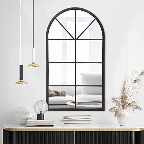  Arched Wall Mounted Mirror, 24"x42" Farmhouse 42"L x 24"W Window a - Black