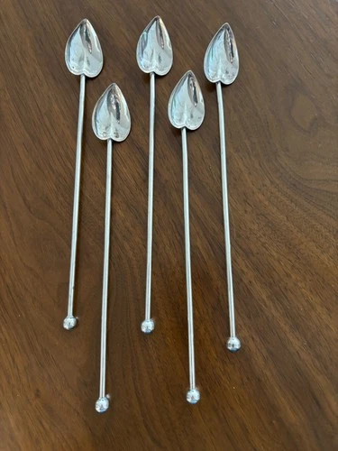 5 Sterling Silver Cocktail / Martini Stirrers,  Spoons VTG  Gorham 8.25” 21g J1