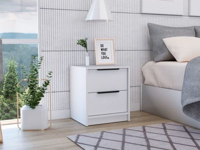 Tuhome Kaia Small Nightstand with Two Spacious Drawers and Metal Handles, Modern