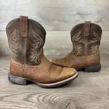 Ariat Kids Amos Western Cowboy Boots 10040334 Kids US10 Brown Leather Side Zip